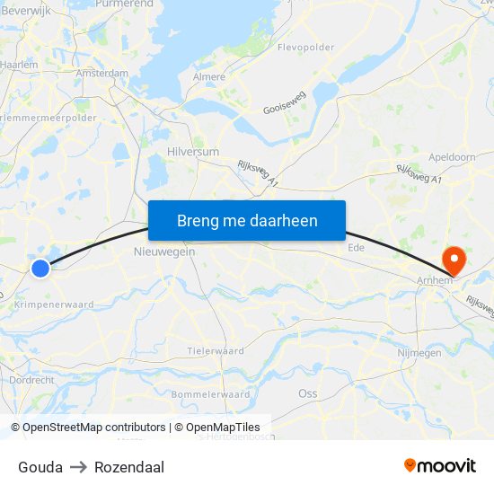 Gouda to Rozendaal map