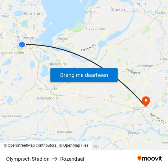 Olympisch Stadion to Rozendaal map