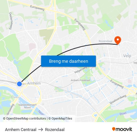Arnhem Centraal to Rozendaal map