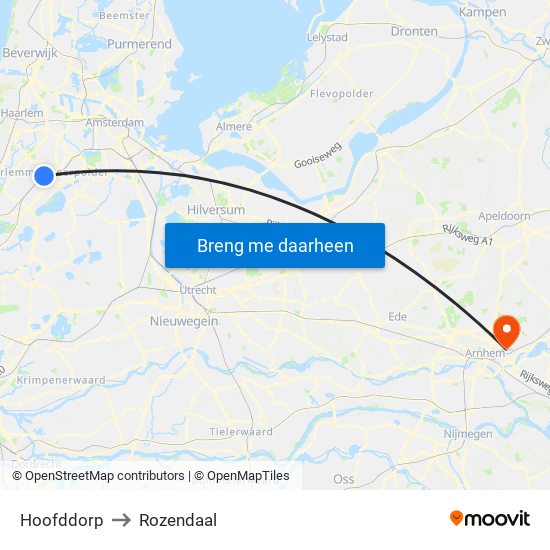 Hoofddorp to Rozendaal map