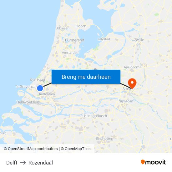 Delft to Rozendaal map