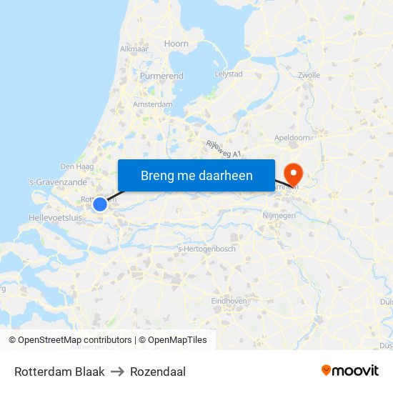 Rotterdam Blaak to Rozendaal map