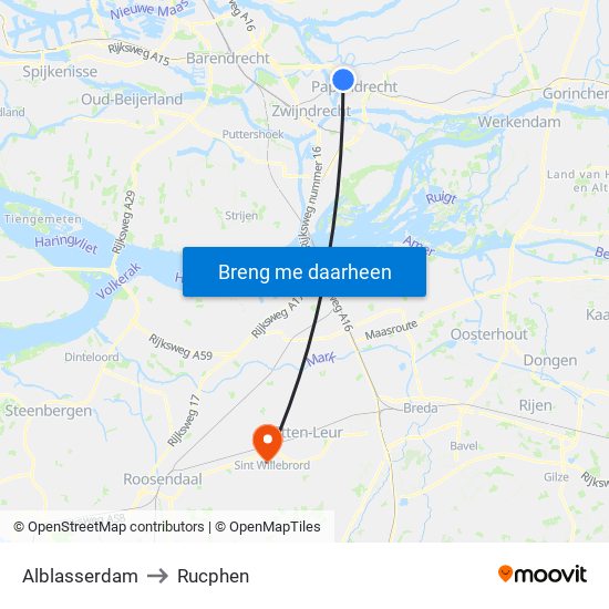 Alblasserdam to Rucphen map