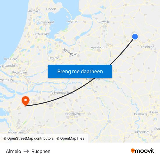 Almelo to Rucphen map