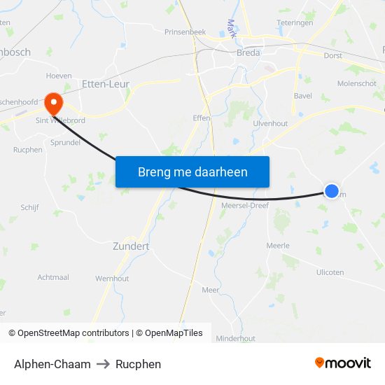 Alphen-Chaam to Rucphen map