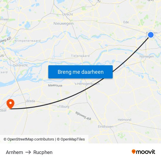 Arnhem to Rucphen map