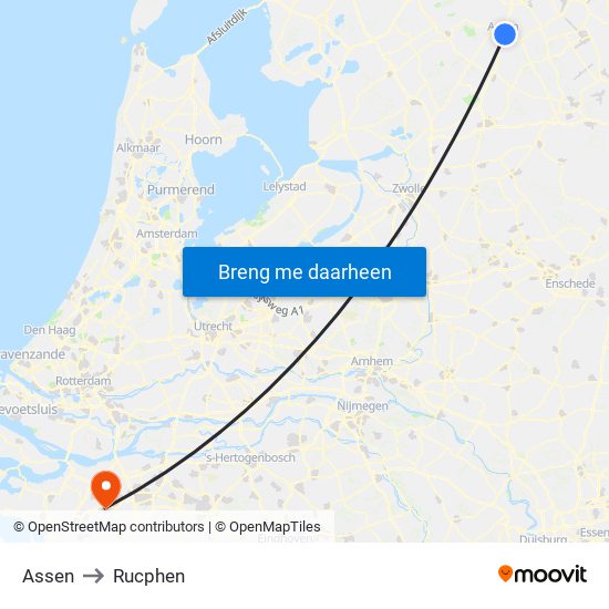Assen to Rucphen map