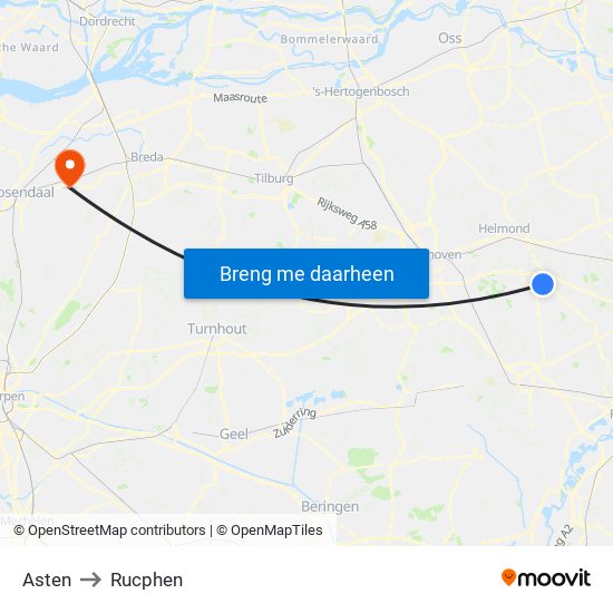 Asten to Rucphen map