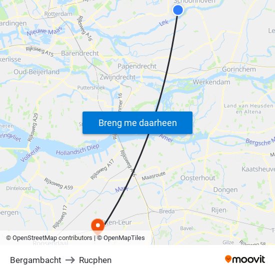 Bergambacht to Rucphen map