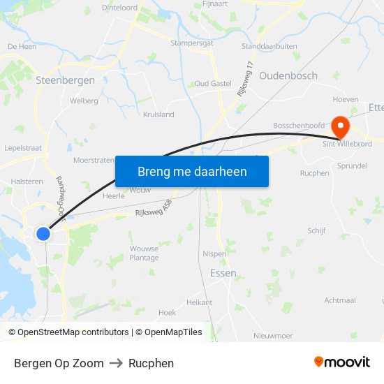 Bergen Op Zoom to Rucphen map