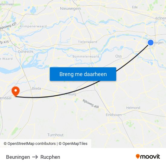 Beuningen to Rucphen map