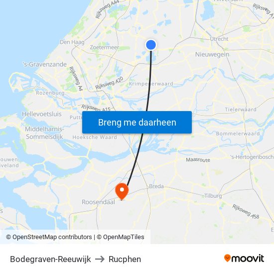 Bodegraven-Reeuwijk to Rucphen map