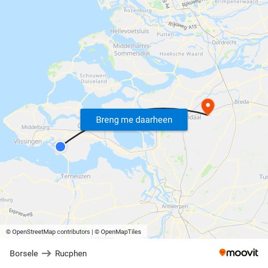 Borsele to Rucphen map