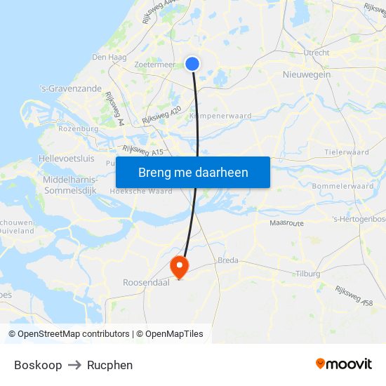 Boskoop to Rucphen map