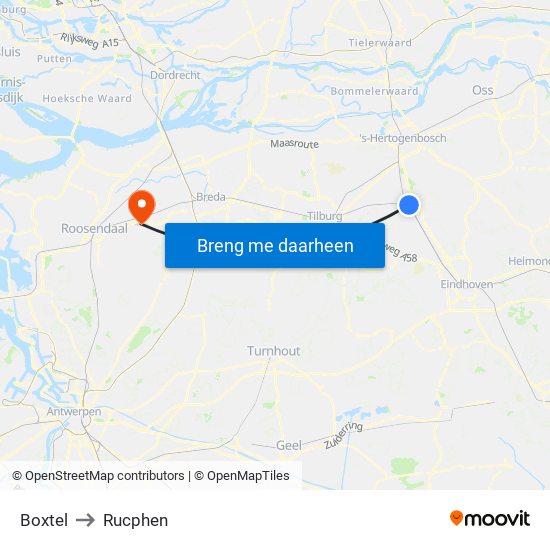 Boxtel to Rucphen map