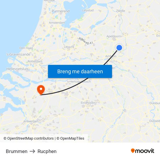 Brummen to Rucphen map