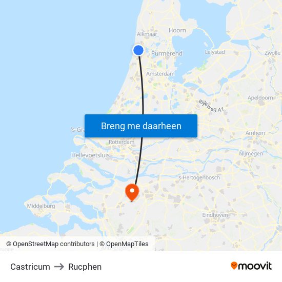 Castricum to Rucphen map