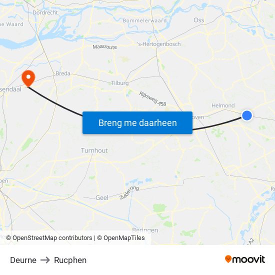 Deurne to Rucphen map