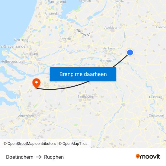 Doetinchem to Rucphen map