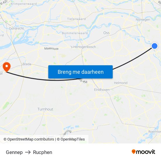 Gennep to Rucphen map