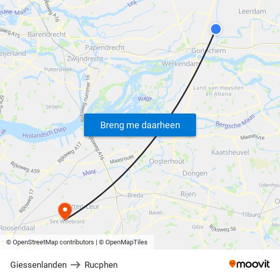 Giessenlanden to Rucphen map