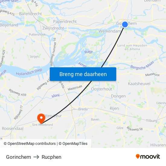 Gorinchem to Rucphen map