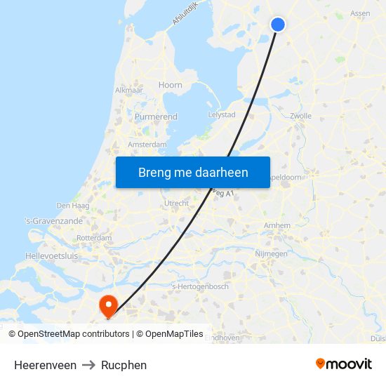 Heerenveen to Rucphen map