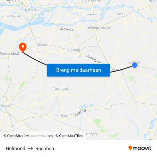 Helmond to Rucphen map