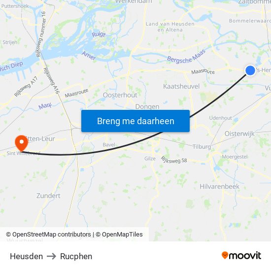 Heusden to Rucphen map