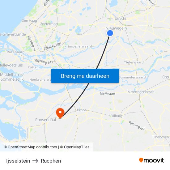 Ijsselstein to Rucphen map