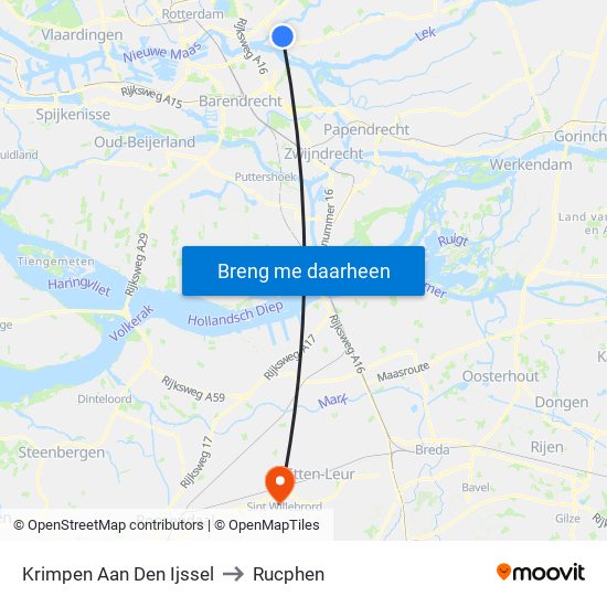 Krimpen Aan Den Ijssel to Rucphen map