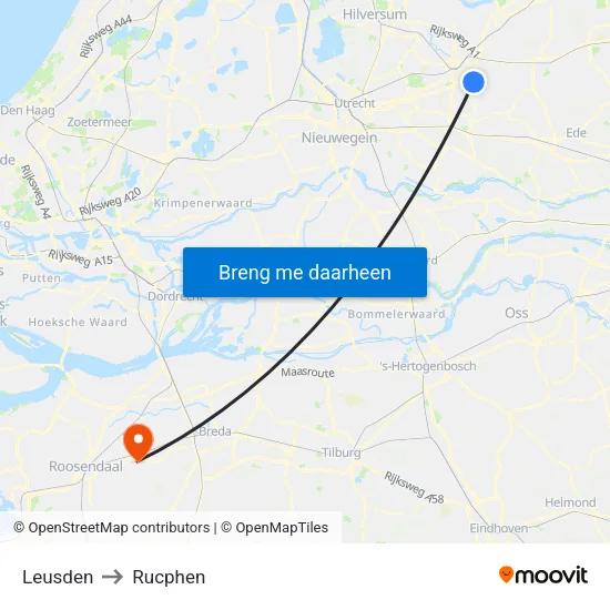 Leusden to Rucphen map
