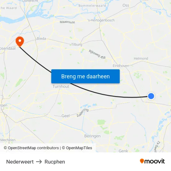 Nederweert to Rucphen map