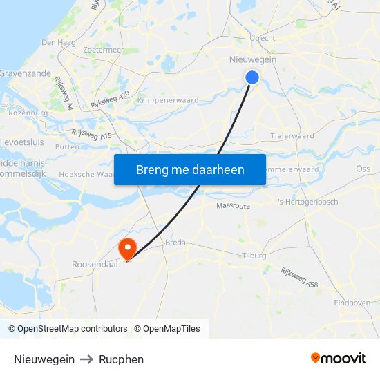 Nieuwegein to Rucphen map