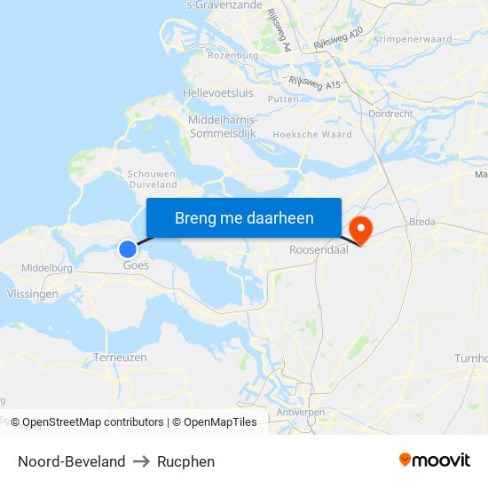 Noord-Beveland to Rucphen map