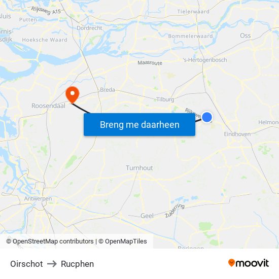 Oirschot to Rucphen map