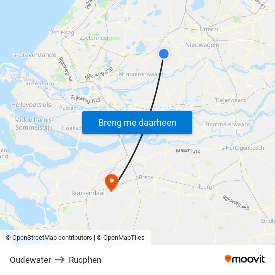 Oudewater to Rucphen map