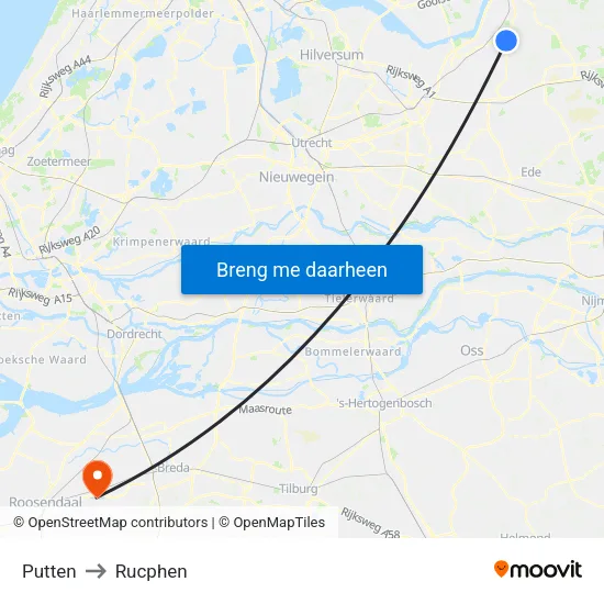 Putten to Rucphen map