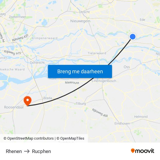 Rhenen to Rucphen map