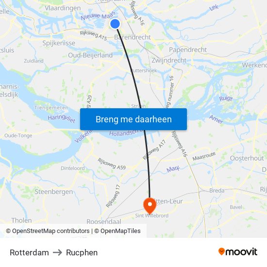 Rotterdam to Rucphen map