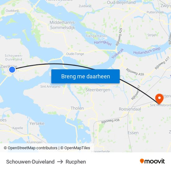 Schouwen-Duiveland to Rucphen map