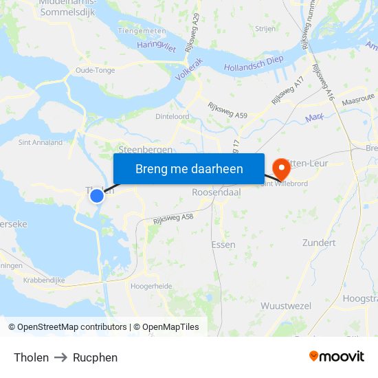 Tholen to Rucphen map