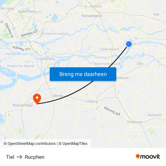 Tiel to Rucphen map