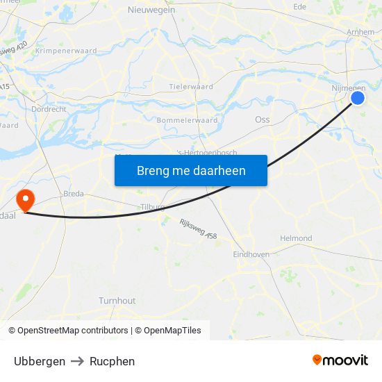Ubbergen to Rucphen map