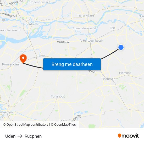 Uden to Rucphen map