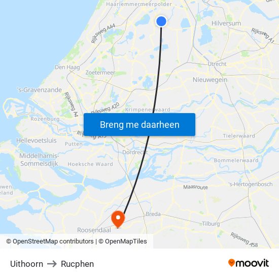 Uithoorn to Rucphen map
