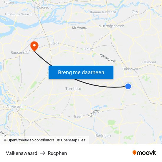 Valkenswaard to Rucphen map