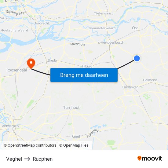 Veghel to Rucphen map