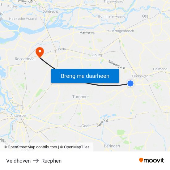 Veldhoven to Rucphen map