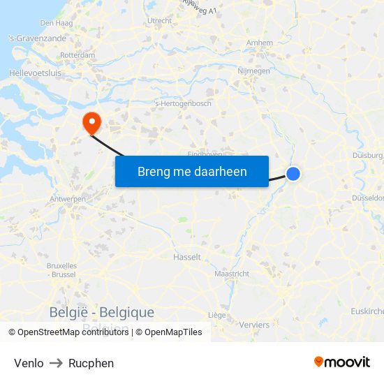 Venlo to Rucphen map